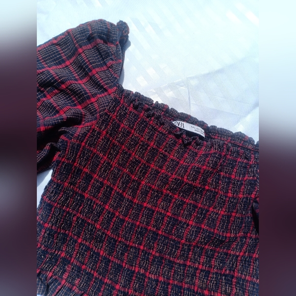 Zara Plaid Puff Top Victorian crop top - Picture 2 of 5